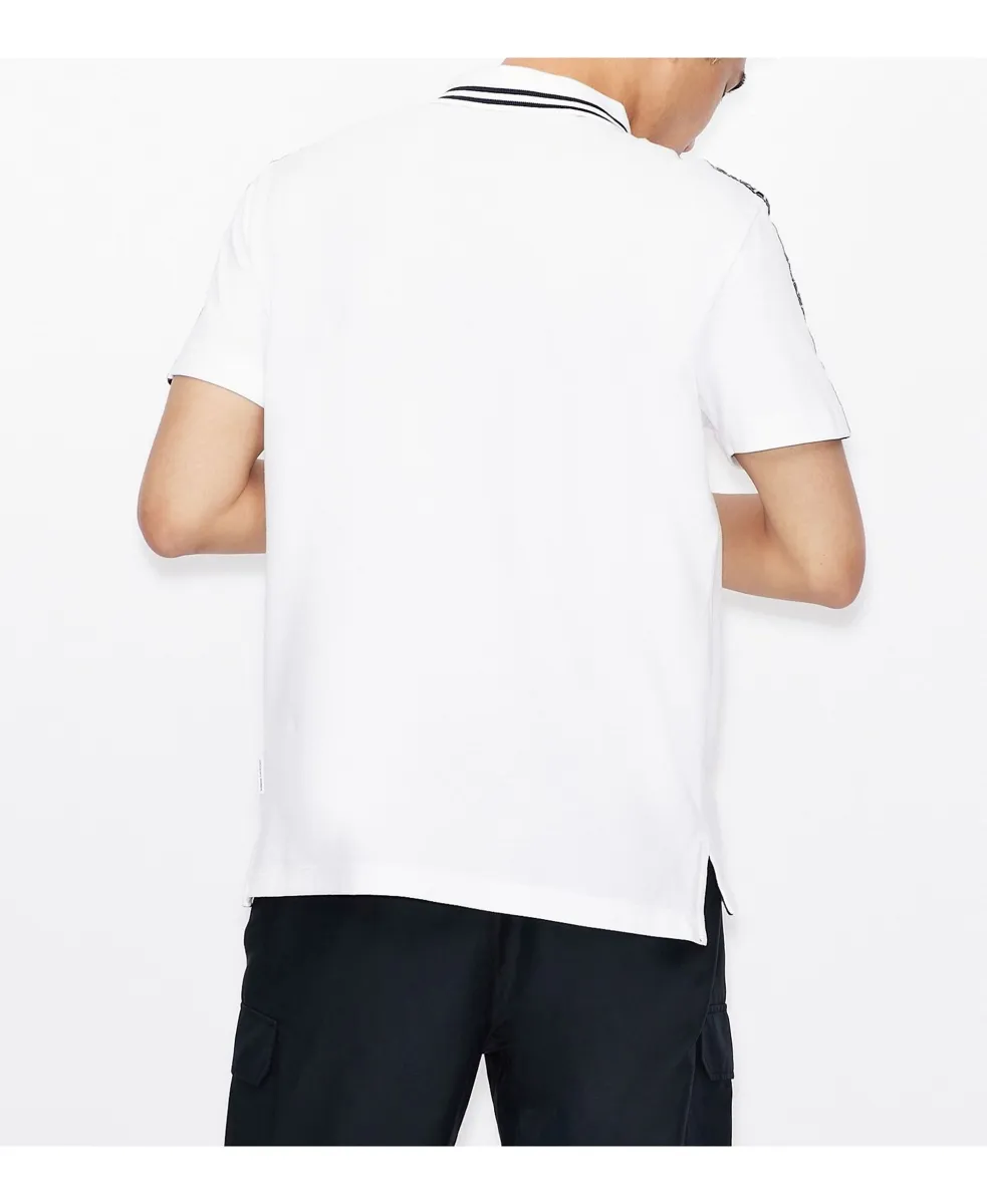 Áo Polo Nam Armani Exchange Short Sleeve Logo Stripe Polo Shirt White |  