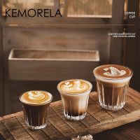 KEMORELA แก้วค็อกเทลใสทนความร้อนถ้วยทนความร้อนสูงกาแฟลาเต้แบบย้อนยุคสไตล์ออสเตรเลียถ้วยสีขาว