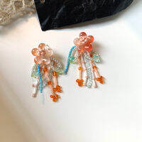 New Antique Art Handwoven Earstring Mesh Red Colorful Dopamine Tassel Girl Earrings and Earrings 2JX1