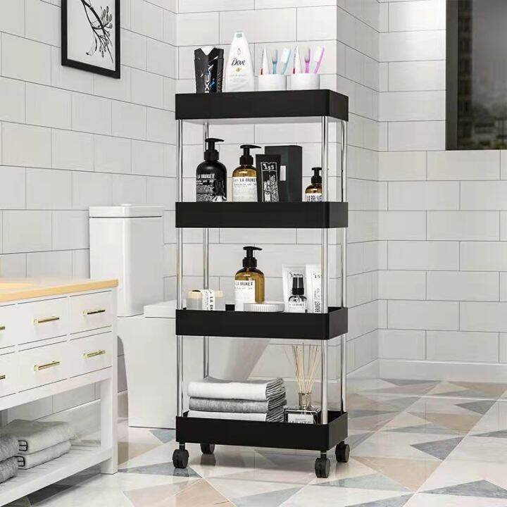 4 Layer Bath Rack Bathroom Shelves Rolling Trolley Kitchen Organizer 