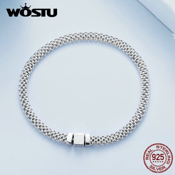 wostu-กำไลตาข่ายถัก925เงินสเตอร์ลิงแบบยุโรปเรียบง่ายสำหรับสร้อยแฟชั่นสำหรับผู้หญิงข้อมือหรูหราเครื่องประดับ-b124ของขวัญแต่งงาน