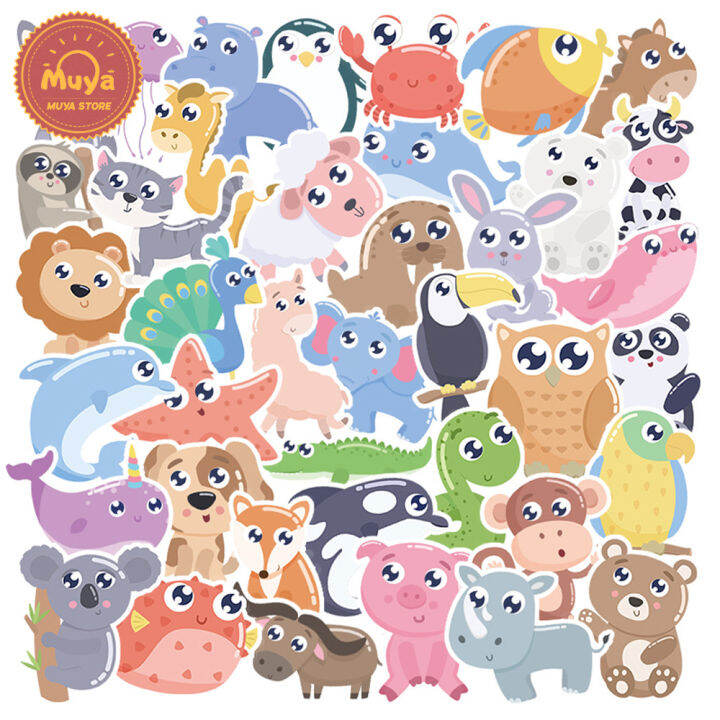 muya-50pcs-cute-animal-stickers-waterproof-cartoon-vinyl-stickers-for-laptop