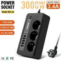 EU Plug AC Outlet Power Strip With PD QC3.0 USB Type C Ports Fast Charge Extension Cable Multitap Socket Network Filter Charger
