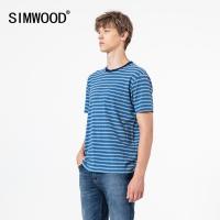 SIMWOOD 2022 summer new indigo washed striped t-shirt men fashion fashion 100 cotton tops tshirt plus size tees SJ130695
