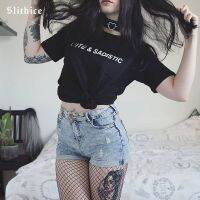 Slithice CUTE SADISTIC Punk Letter Print Womens T-shirt Tees Harajuku Tumblr Fashion Black Female T shirt tops for lady