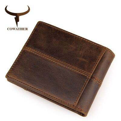 （Layor wallet）  COWATHER 100 Qualitygenuine หนังผู้ชาย Walletssplice กระเป๋าราคาดอลลาร์ Carteira Masculina แบรนด์เดิม