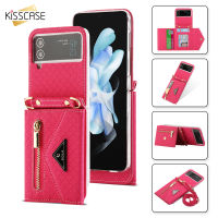 KISSCASE เคสโทรศัพท์หนังมีกระเป๋าเงินหรูสำหรับ Samsung Galaxy Z Flip 4 5G เคสสายคล้องยาวและที่ยึดช่องเสียบบัตรฝาครอบกันกระแทกสำหรับ SAM Z Flip 4 Flip3 Flip4