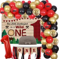 JOYMEMO Lumberjack First Birthday Party ตกแต่ง,Buffalo Plaid Camping บอลลูน Garland Kit Wild One ฉากหลัง Highchair แบนเนอร์หมี1st Birthday Party Supplies