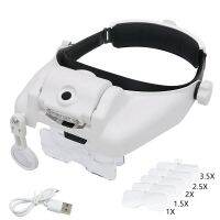 Headband Illuminated Magnifier Rechargeable Repair Solder Magnifying Glasses Interchangeable Lens Third Hand Loupe for Soldering