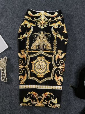 【CC】♛  New-Coming European Print Skirt Stretch Abstract Pattern Hip Female