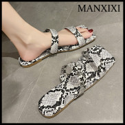 MANXIXI Fashion Women Beautiful Snake Skin Pattern Flat Sandals Size 36-42
