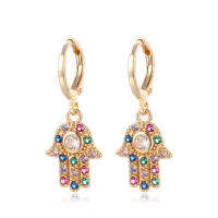 New Trendy Hand Of Fatima Earrings For Women Inlaid Zircon Evil Eyes Earrings Dropping Palm Ear Jewelry Best Gift