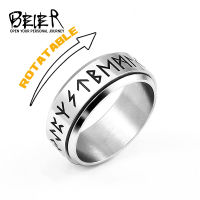 Beier 316L stainless steel Viking Rune Rotating Mens Rings Fashion Nordic Religious Symbols High Quality Jewelry LLBR-R131R