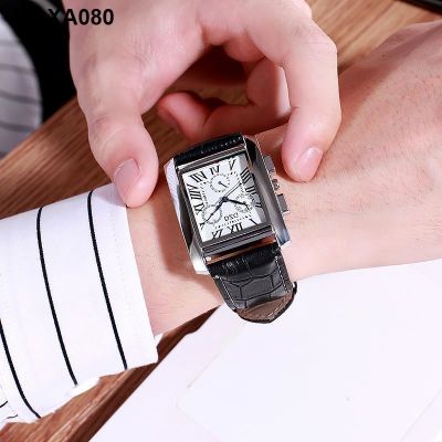 New square casual fashion business mens sports personality fake three-eye six-needle scale cool watch