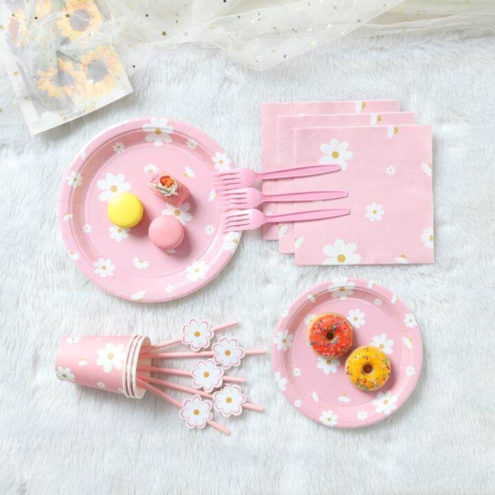 daisy-theme-birthday-party-decor-pink-disposable-tableware-daisy-paper-plate-napkin-for-baby-shower-birthday-party-wedding-decor