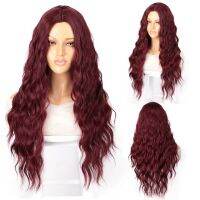 Vigorous Long Wavy Blonde Synthetic Wigs for African American Women Heat Resistant Fiber Middle Part Natural Black Red Wigs Gift ของขวัญ