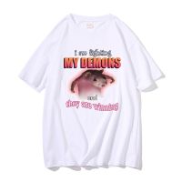 Funny I Am Fighting My Demons And They Are Winning T Shirts Men Casual Loose Tshirt Cute Kawaii Mouse Meme Graphic T-Shirt