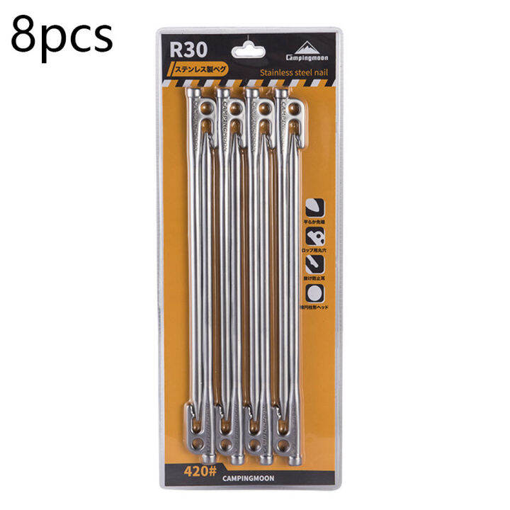 8-pcsset-camping-tent-pegs-30cm-heavy-duty-stainless-steel-tent-stakes-with-hook-rod-stakes-spike-nail-for-pitching-camping