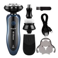 【☊HOT☊】 zhaolanj 4 In 1เครื่องโกนหนวดไฟฟ้ามีดโกนหนวดเครื่องโกนหนวด3ใบมีดจมูกผม Trimmer ที่ตัดผมชาร์จได้แปรงทำความสะอาดหน้าสำหรับชาย