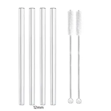 6 Pcs Straight Glass Straws Reusable Clear Straws 12mm Wide Smoothie Straws  for Boba Bubble Tea Milkshakes Drinking Straw