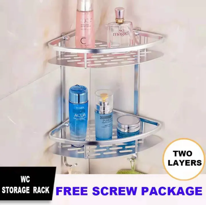 2 Layer Corner Bathroom Rack Triangular Bathroom Corner Organizer Rack