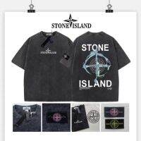 Stone Islandˉ Purple Logo Badge Pure Cotton Washed Old Short-sleeved T-shirt Loose Casual Top Men 004 011 009 013✓✲✣