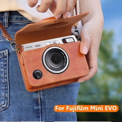 เคสหนังย้อนยุคสำหรับกล้อง Fujifilm Instax Mini EVO Instax ฮาร์ดเคสห่อหุ้มกระเป๋าเก็บของพร้อมอุปกรณ์เสริม Tali Bahu
