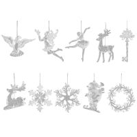 【cw】Christmas Acrylic Transparent Pendant Elk Snowman Snowflake Hanging Ornament for Xmas Tree Home Festival Party Decoration Wall ！