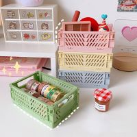 Mini Folding Plastic Storage Box Collapsible Storage Container Desktop Cosmetic Storage Basket Home Office Organizer Box