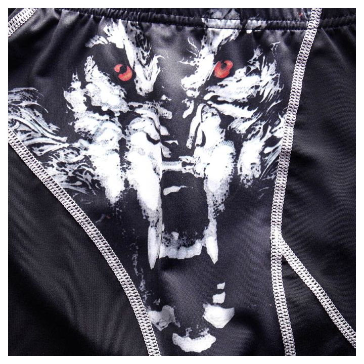 เสื้อผ้ากางเกงวิ่งรัดรูปแห้งเร็วเข้ารูปแบบสั้นสำหรับผู้ชายเสื้อผ้าการออกกำลังครอสฟิตพิมพ์ลายหมาป่า3d-กางเกงขาสั้นยิมฟิตเนสชั้นในยืดหยุ่นได้