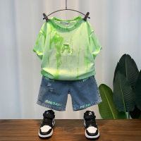 Boys Summer Suit 2023 New Handsome Childrens Korean-Style Short-Sleeved Baby Denim Shorts Summer Fashion