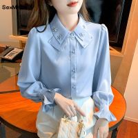 Elegant Long Sleeve Chiffon Shirts Women 2023 Autumn Winter Fashion White Blusa Feminina Korean Style Office Ladies Tops Blouses