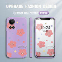 เคสโทรศัพท์ดีไซน์ลายดอกไม้การ์ตูนเรียบง่ายสำหรับ OPPO Reno10 Pro 5G เคสใส่กล้องคลุมทั้งหมดปลอกซิลิโคนของเหลวรูปแบบขอบสี่เหลี่ยม