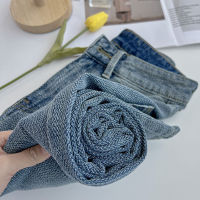 Spot parcel post Mop Jeans for Women Spring New Loose Straight High Waist Slimming R Washed Blue Design Sense Wide-Leg Pants