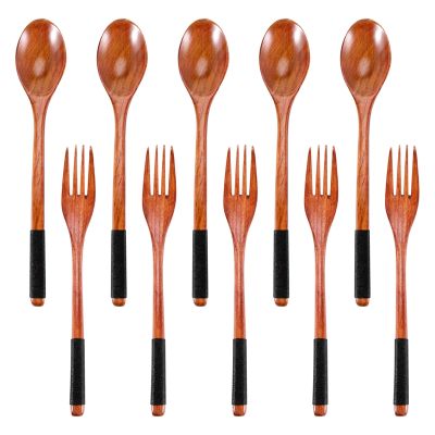 Wooden Spoons Forks Set Japanese Style Wooden Utensils Set for Eating Wood Flatware Set Reusable