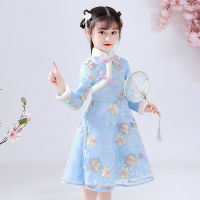 Winter Fleece Dance Dresses Princess Girls Kids Retro Tang Han Dress China New Year Festival Costumes Party Wedding Ball Gown