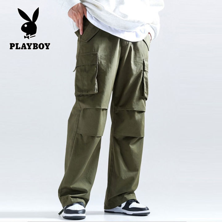 PLAYBOY Cargo Pants Straight Cut Men Fashion Loose Six 6 Pocket Pockets ...
