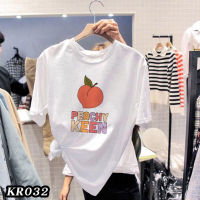 kr032พร้อมส่ง**สินค้ามาใหม่** เสื้อยืดคอกรมแฟชั่น แขนสั้น ลายPeachy เนื้อผ้านุ่ม ใส่สบาย ไม่ร้อน ผ้าไม่หนาไม่บางเกินไป unisex