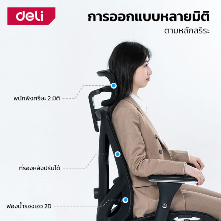 deli-เก้าอี้สำนักงาน-เก้าอี้เพื่อสุขภาพ-เก้าอี้คอมพิวเตอร์-มีพนักศรีษะ-โครงสร้างแข็งแรง-ปรับเอนได้-3-ระดับ-office-chair