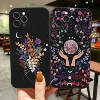 【CC】 Luxury moon star flower soft phone Matte silicone protection for XR X XSMAX 12 mini 13 14 7 8 plus