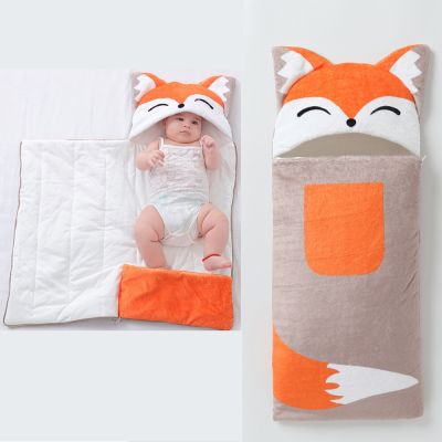 Newborn Baby Sleeping Bag Fox Shape Thick Warm Blanket Pure Cotton Cocoon Girls Wrap Clothes Boys Infant Swaddle Nursery Babies