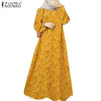 ◐◎✇ ZANZEA Women Full Sleeved Casual Loose Floral Printed Plus Size Muslim Dresses