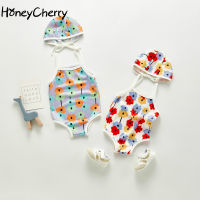 HoneyCherry baby girl swimwear Children Swimsuit Cap Children Baby Girl Spa Beach Swimwear swim suit kids girls