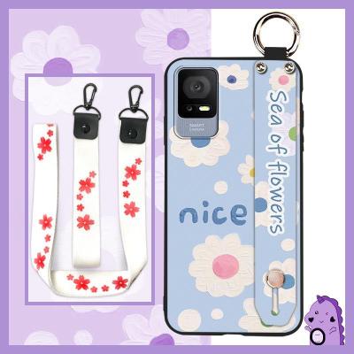 Anti-dust Wristband Phone Case For TCL 405/406/408/T506S armor case painting flowers ring Wrist Strap cute Soft Case