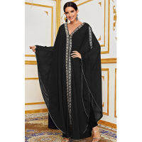 โมร็อกโก Kaftan ดูไบคลุมด้วยผ้า MAX ชุดแขนค้างคาวชุดยาว