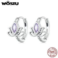 WOSTU 925 Sterling Silver Lotus Hoop Earrings Purple Crystal Flower Drop Earring Pendiente Party Jewelry Gift Hollow-out Brincos