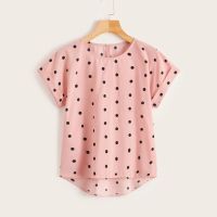 HOT SALE Womens Summer Casual Dot Print T-Shirts Short Sleeve Blouse