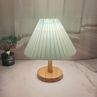 Korean Pleated Table Lamp INS Nordic modern Wooden Desk Lamp Bedroom Bedside Lamp Creative Desk Reading Eye Protection Lamp