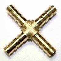 LOT 2 Cross Hose Barb I/D 6mm 4 Ways Brass coupler Splicer Connector fitting for Fuel Gas Water