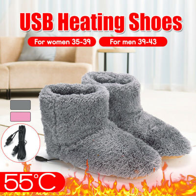 USB Charger Heating Shoes Men Women Interface Hiding Electric Foot Warmer Plush Winter Boot One Size
